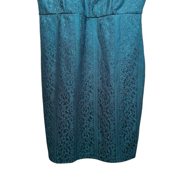 Windsor Dark Teal Lace Overlay Low Back Mini Dress Medium Party Cocktail Evening - Picture 4 of 11